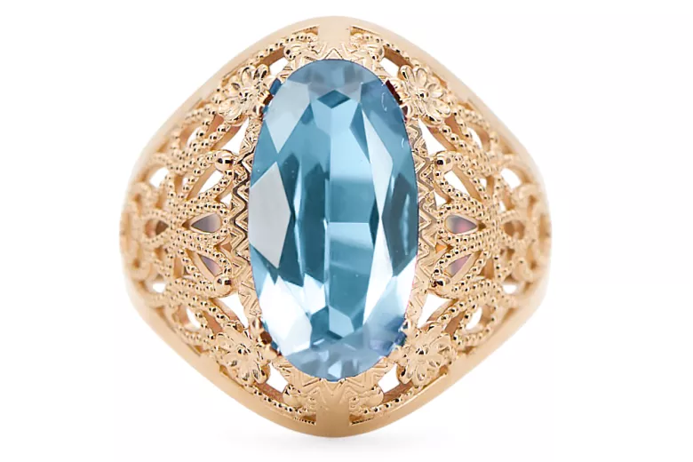 Vintage style Ring Aquamarine 14K Yellow gold vrc074y